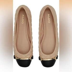 ALDO Leanne Quilted Gold Hardware Slip-On Flats, Black and Tan, 8, NWT